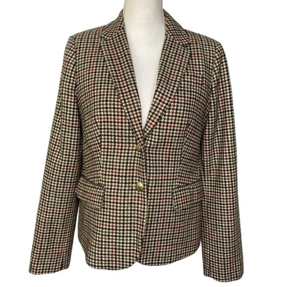 J.crew mercantile women’s wool blend Blazer houndstooth pattern tan size 10